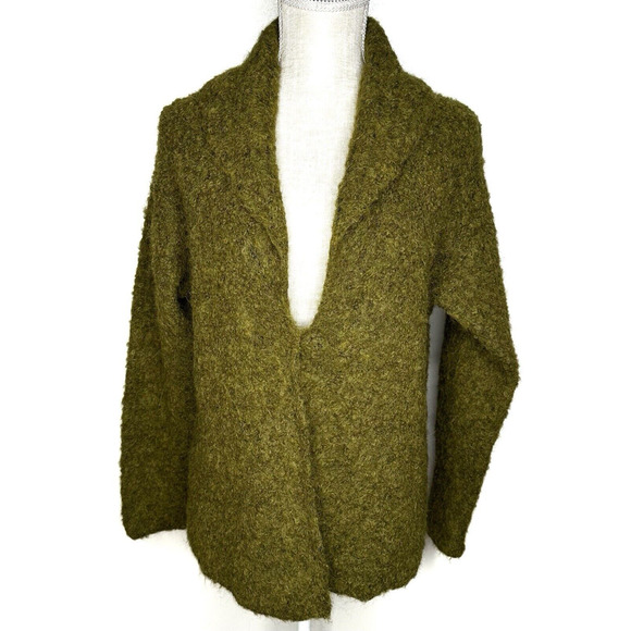 Tabask Handcrafted Alpaca Green Cardigan Sweater Single Button Womens Large Peru - Picture 1 of 11